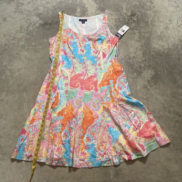 Chaps Dress Womens 14 P Paisley Sleeveless Fit Flare Scoopneck Colorful - Picture 4 of 10